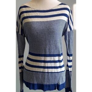 Lilly Pulitzer Linen Coverup Sweater long sleeve Nautical Blue Stripe y2k Boho L